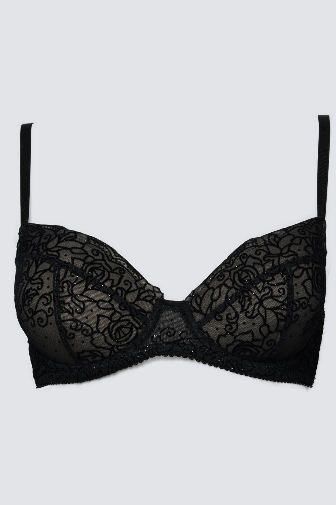 Shaped Lace Underwire Bra - Black